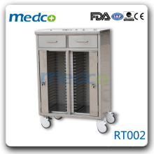 RT002 stainless steel trolley with four castors patient record cabinet